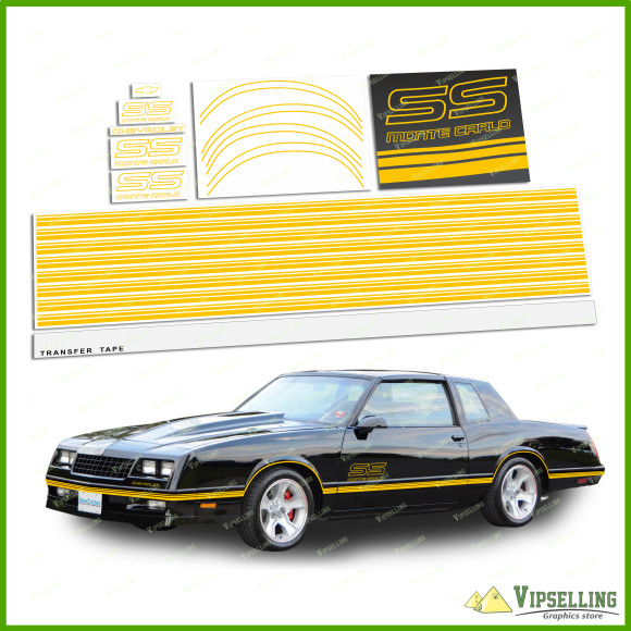 Monte Carlo SS Chevrolet Fully Yellow 1987-1988 Restoration Decals Kit Stripes Chevy