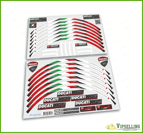 Ducati Corse Hypermotard Motorcycle Wheel Rim Italy Laminated Decals Stickers Stripes Set